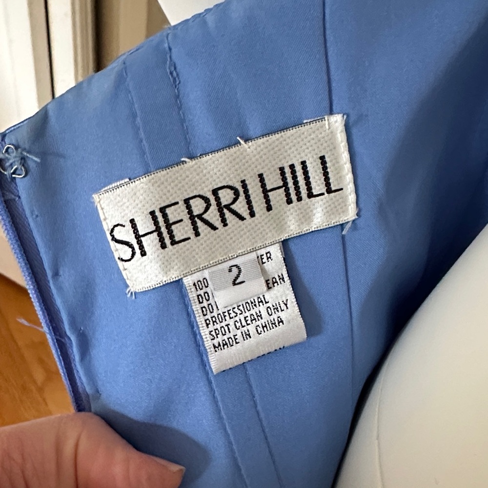 Sherri Hill Blue Ruffled Strapless Evening Gown Prom Dress worn once - Picture 9 of 10